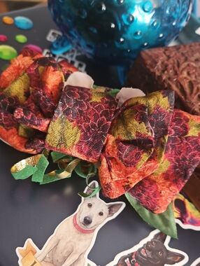 Hand Crafted Floral Ribbon Bow Tie Dog Collar Accessory NEW